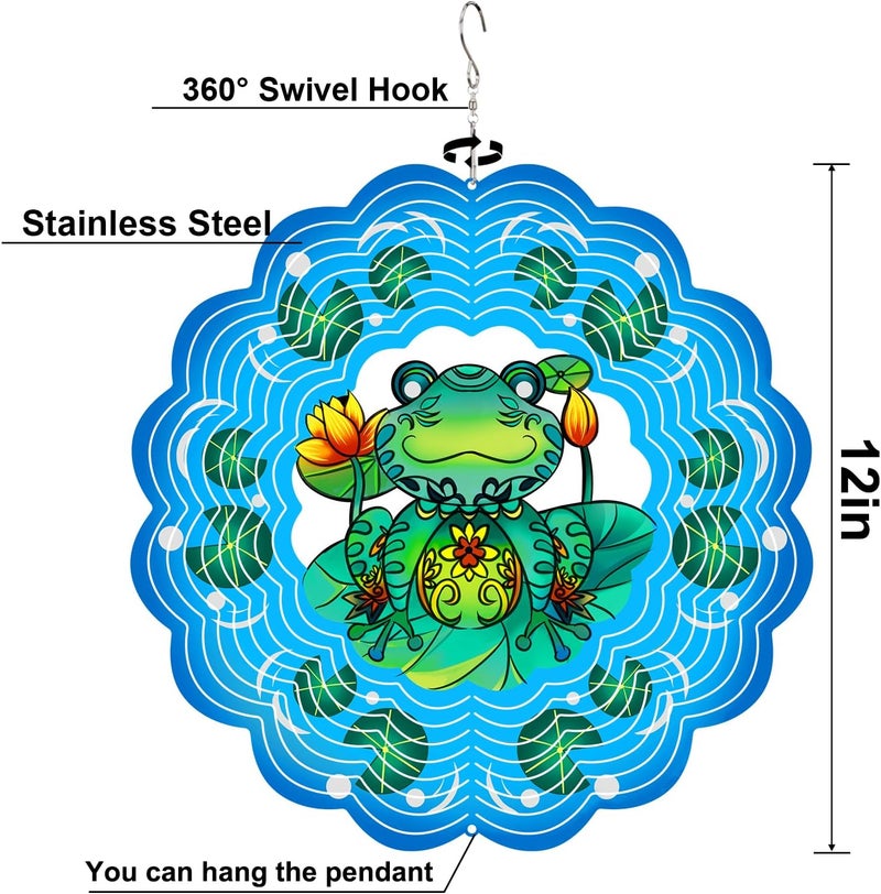 GOTOME Frog Wind Spinners 3D Hanging Frog Statues Ornament Gifts for Women Mom Grandma,12inch Metal Wind Kinetic Sculpture for Outdoor&Indoor Decor, Yard Art, Garden Decoration - Image 5